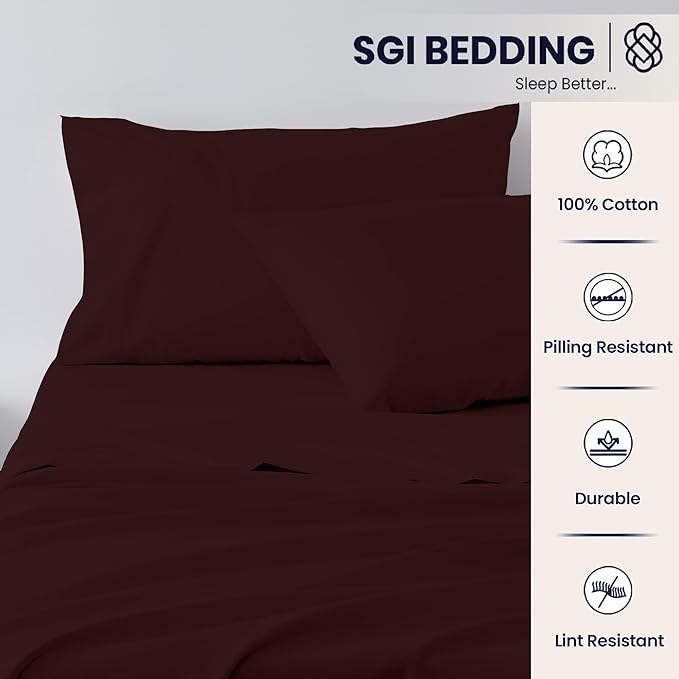 SGI Split King Sheet Set for Adjustable Bed Egyptian Premium Cotton 600 Thread Count Sheets for Sleep Number Bed 15" Deep Pocket 5 Pc Set with 2 Twin XL Fitted Sheets Soft Breathable -Chocolate