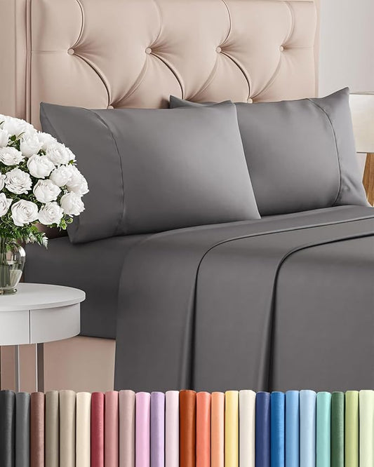 Twin 4 Piece Sheet Set - Comfy, Breathable & Cooling - Hotel Luxury Bedding for Women, Men, Kids, Teens & Children - 1 Flat & 1 Fitted Sheet & 2 Pillowcases w/ Deep Pockets - Wrinkle Free - Dark Grey