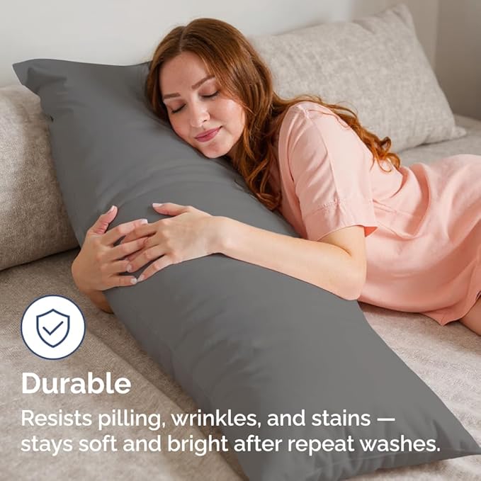 Body Pillowcases Set of 2-20x54 Long Body Pillow Case - Soft Body Pillow Cover for Sleeping & Side Sleepers - Comfy, Breathable & Wrinkle Free - Machine Washable w/Envelope Enclosure (Dark Grey)