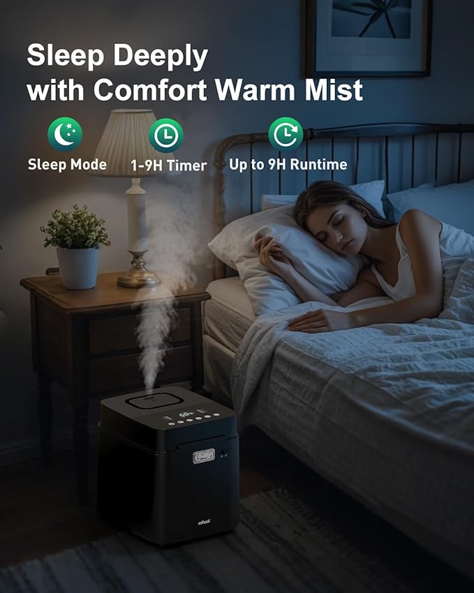 Mifasol Stainless Steel Humidifier, 3.3L/0.87Gal Steam Humidifier Large Room up to 800 sq ft, Easy to Clean Warm Mist Humidifiers for Bedroom Baby Nursery Home Office