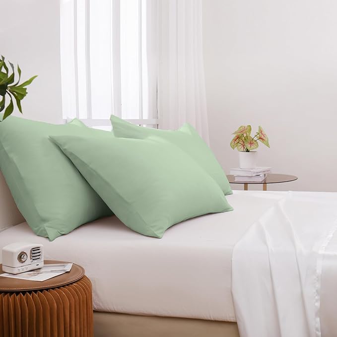 Pillowcases Standard 4 Pack, 20x26 Pillow Cases with Envelope Closure, Soft Plain Brushed Microfiber Covers Breathable Wrinkle-Resistant, Sage Green