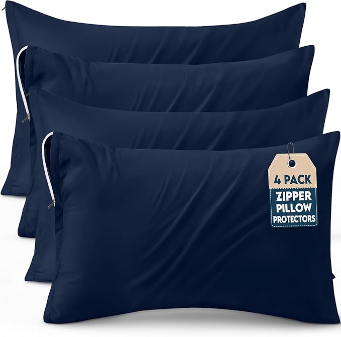 Utopia Bedding 4 Pack Pillow Protectors with Zipper King Size, Soft Brushed Microfiber Fabric Pillow Cases, Shrinkage and Fade Resistant Pillow Covers (Navy)