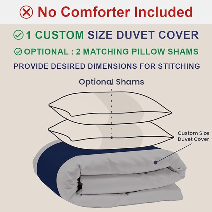 Kotton Culture Custom Duvet Cover -100% Egyptian Cotton 600 Thread Count Soft Breathable Durable Customizable Comforter Cover(Desired Dimensions)- Zipper Closure & 7 Internal Ties-Dashing Blue