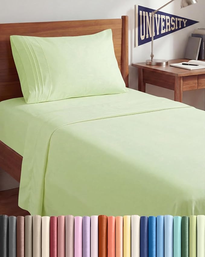 Twin XL Size 3 Piece Sheet Set - Comfy Breathable & Cooling Sheets - Hotel Luxury Bed Sheets for Women & Men - Deep Pockets, Easy-Fit, Soft & Wrinkle Free Sheets - Light Sage Green Oeko-Tex Bed Sheets