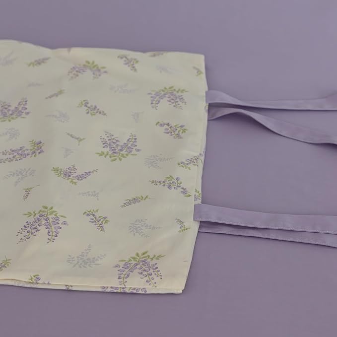 VM VOUGEMARKET Purple Flower Duvet Cover Set Full 3 Pieces Cream Duvet Cover with Bow Ties,Cottagecore Bedding Set 100% Cotton Vintage Country Comforter Cover for Teens Girls Without Filling-80 x90