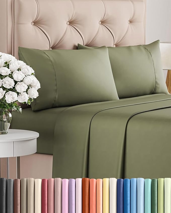 Twin 4 Piece Sheet Set - Comfy, Breathable & Cooling - Hotel Luxury Bedding for Women, Men, Kids, Teens & Children - 1 Flat & 1 Fitted Sheet & 2 Pillowcases w/ Deep Pockets - Wrinkle Free - Sage Green