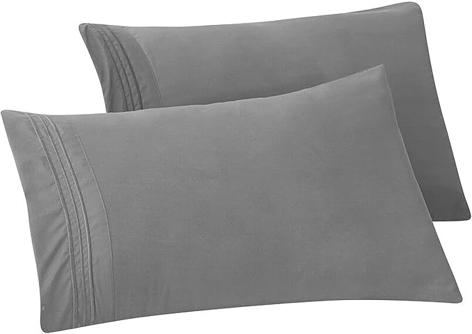 Elegant Comfort Solid Pillowcases 1500 Premium Hotel Quality Microfiber - Smooth Weave, Wrinkle and Stain Resistant, Easy Slip-On, 2-Piece Set, Standard/Queen Pillowcase, Gray