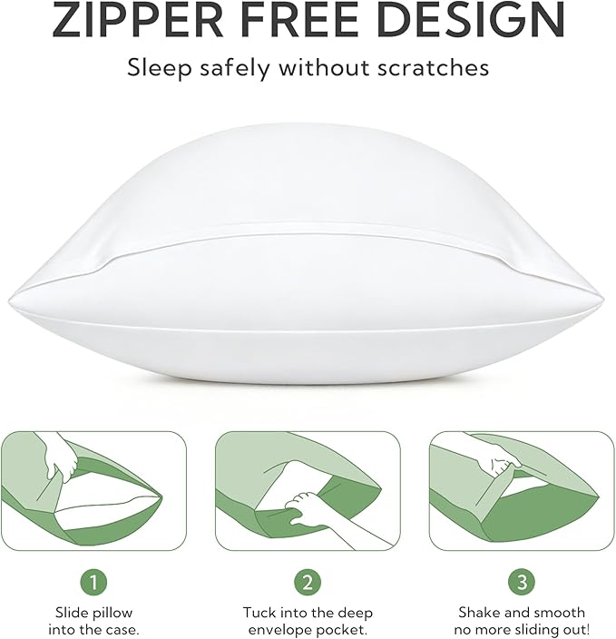 MR&HM King Pillow Cases Set of 2, Cooling Pillow Case for Hot Sleepers 20"x36", Breathable & Moisture Wicking, Soft Envelope Pillowcases, Rayon Derived from Bamboo & Polyester Blend (White)