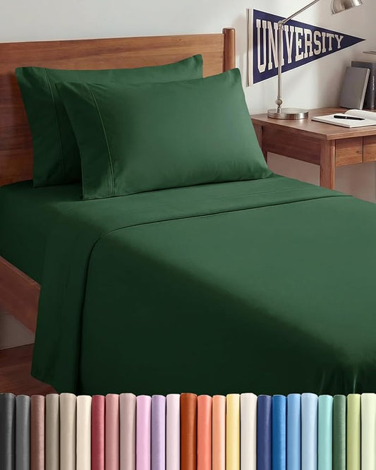 Twin XL 4 Piece Sheet Set - Comfy, Breathable & Cooling - Hotel Luxury Bedding for Women, Men, Kids, Teens & Children - 1 Flat & 1 Fitted Sheet & 2 Pillowcases w/ Deep Pockets - Wrinkle Free - Emerald