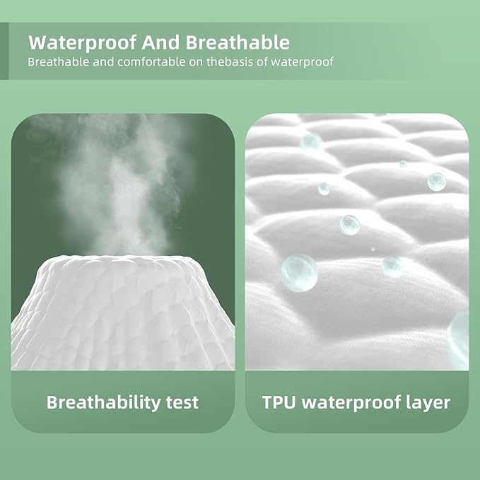 Waterproof Mattress Protector, Mattress Cover, Soft, Breathable,Noiseless, Deep Pocket 6-18 inches, White for Home Hotel Bedroom,Easy wash (Queen)