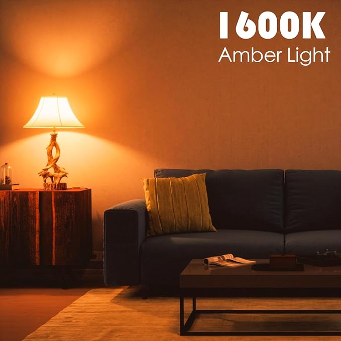 Maelsrlg Sleep Light Bulb, 1600K Amber LED Bulb Blue Light Free - 60W Equivalent, 8W A19 E26 Base, Dimmable Warm Light Bulbs for Bedroom, 4-Pack