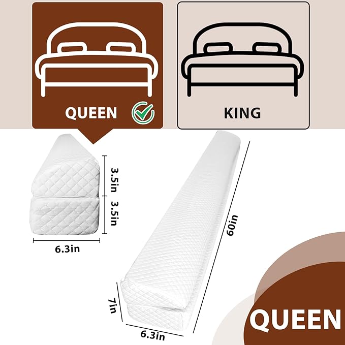 4 Modes Queen Size Pillow Wedge for Headboard Gap, Foldable Bed Wedge Pillow, Bed Gap Filler Fill The Gap (0-7"), Mattress Gap Filler Long Pillow Between Headboard and Mattress - White