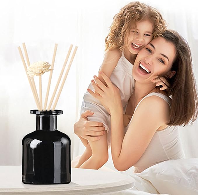 HOSSIAN Diffuser Glass Bottles Black -Empty Reed Diffuser Bottle With Sticks- Fragrance accessories use for DIY replacement reed diffuser sets (Clear+Black)