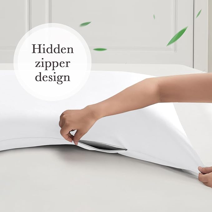 Curved Pillow Case Queen Size, Side Sleeper Pillow Cases Cover Cooling Rayon Derived from Bamboo with Zipper for hot Sleepers Hair and Skin, Breathable Silky Soft Pillowcase 1 Pack 20 * 30 Inches