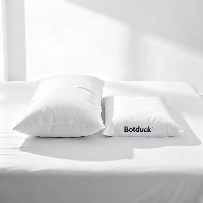 Thin Flat Soft Goose Feather Down Bed Pillows for Sleeping Hypoallergenic Standard Size Set of 1 Pack Side Back and Stomach Sleepers