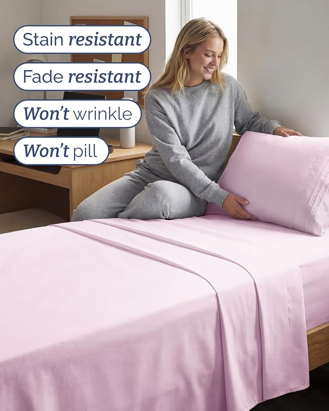 Twin XL Size 3 Piece Sheet Set - Comfy Breathable & Cooling Sheets - Hotel Luxury Bed Sheets for Women & Men - Deep Pockets, Easy-Fit, Soft & Wrinkle Free Sheets - Light Pink Oeko-Tex Bed Sheet Set