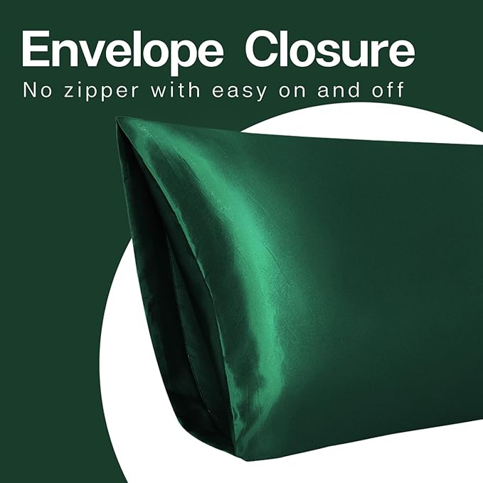MR&HM Satin Body Pillow Cover, Soft and Breathable Body Pillow Case with Envelope Closure, Cooling and Silky Long Pillowcase for Hair and Skin (20x54, Dark Green)