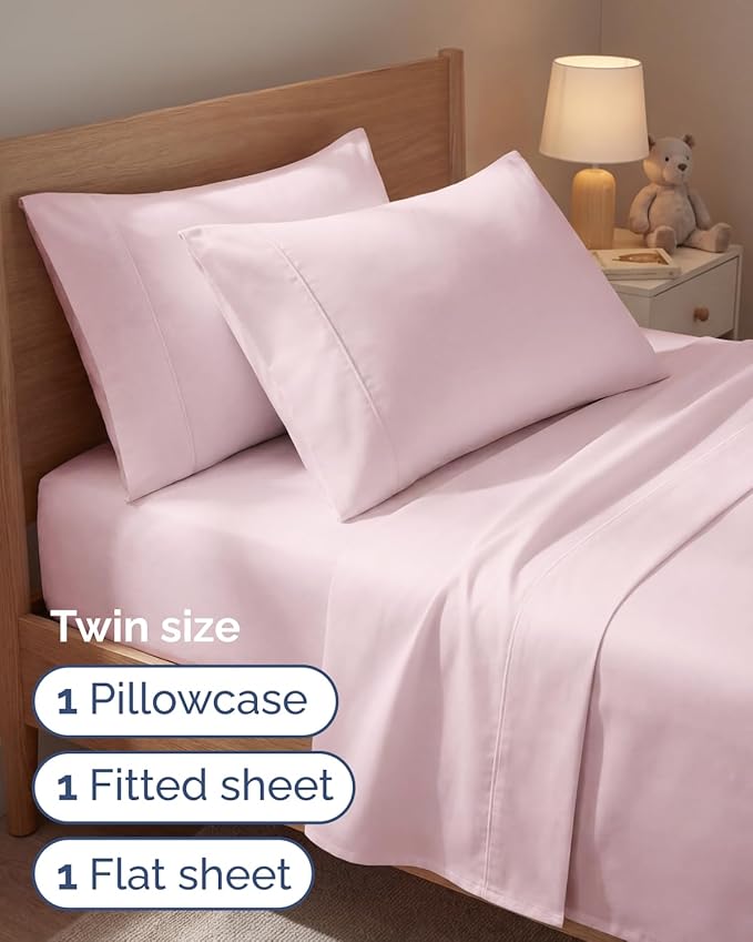 Twin 4 Piece Sheet Set - Comfy, Breathable & Cooling - Soft Hotel Luxury Bedding for Women, Men, Kids, Teens and Children - 1 Flat & 1 Fitted Sheet & 2 Pillowcases with Deep Pockets - Lavender Pink