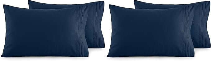 Elegant Comfort Luxury Ultra-Soft 2-Piece Pillowcase Set 1500 Thread Count Egyptian Quality Microfiber Double Brushed-Wrinkle Resistant, King Size, Navy Blue (Pack of 2)