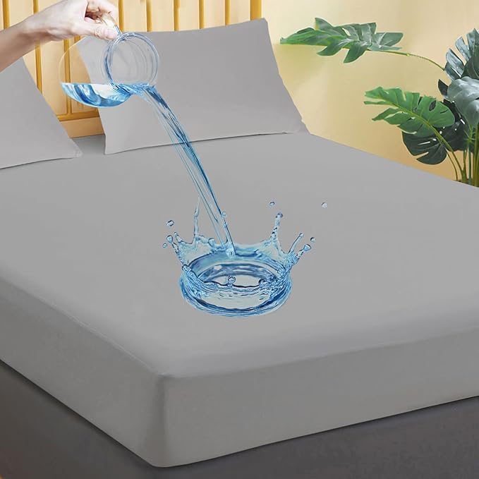 Waterproof Mattress Protector Queen Size, Breathable Mattress Cover, Fitted Deep Pocket Mattress Pad Cover Stretches up to 21 Inches, Soft Noiseless Bed Cover