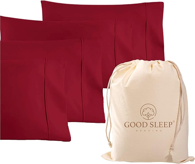 1000 TC Burgundy Standard Pillowcases Set of 4 100% Egyptian Cotton Pillow Cases with Long Staple Cotton & Sateen Weave, Silky Soft Hotel - Like Bed Pillow Covers for Comfy Sleeping, Snug Fit