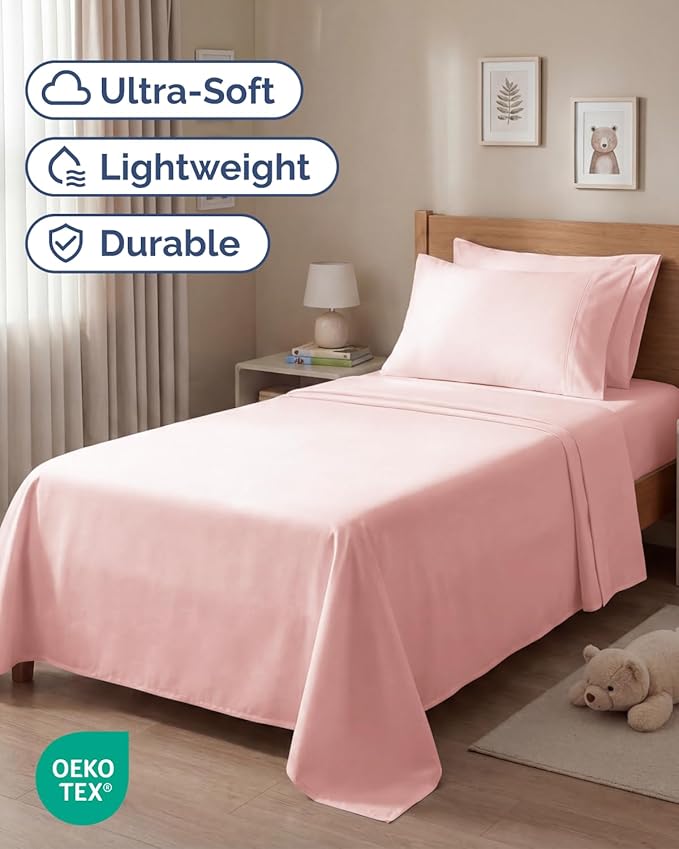 Twin 4 Piece Sheet Set - Comfy, Breathable & Cooling - Hotel Luxury Bedding for Women, Men, Kids, Teens & Children - 1 Flat & 1 Fitted Sheet & 2 Pillowcases w/ Deep Pockets - Wrinkle Free - Baby Pink