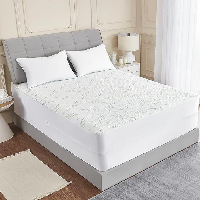 Parkdeny Waterproof Cooling Mattress Encasement, California King, Rayon from Bamboo, 5"-15"Deep, Noiseless, Washable