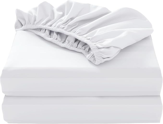 2-Pack Pure Cotton Twin XL Fitted Sheet for Adjustable Bed Split King, 600 TC 16" Deep Pocket Egyptian Cotton Fitted Sheet (2pcs, Twin XL, Stripted White)