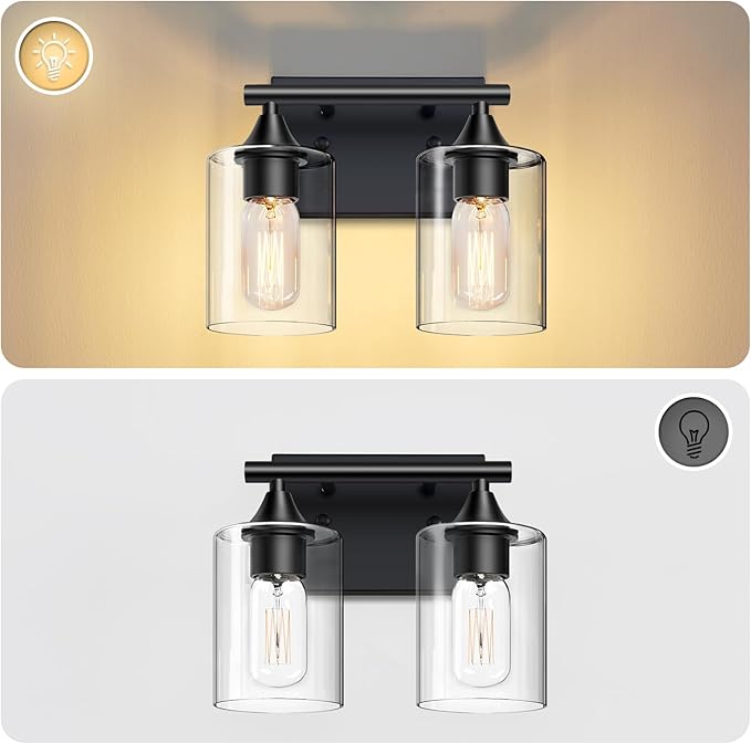 Vanity Lighting Fixtures,2-Light Bathroom Lights Over Mirror,Modern Sconces Wall Lighting with Clear Glass Shade,Light Fixture for Bathroom Bedroom Living Room Vanity Table Hallway