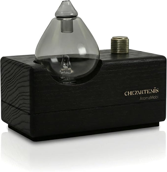 Black Obsidian Waterless Essential Oil Diffuser with Real Wood Base for Aromatherapy, Retro Smoky Glass Oil Diffuser, Cordless Portable Scent Diffuser Machine for Office Yoga Large Room, 2026 Model