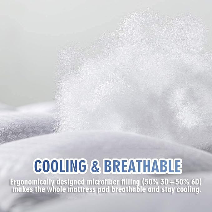 MATBEBY California King Mattress Pad - Cooling Breathable Mattress Topper, Quilted Fitted Mattress Protector, Pillow Top Mattress Cover with 8-21" Deep Pocket, Soft, Machine Washable, White, Cal King