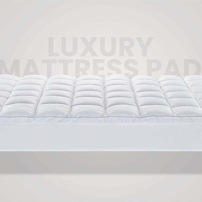SLEEP ZONE Queen Cotton Mattress Topper, Ultra Fluffy Soft Mattress Pad Pillowtop Cooling Mattress Cover Fits 8-21 inch Deep Pocket, White