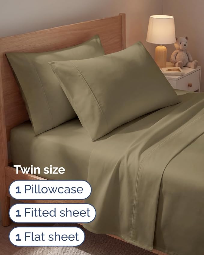 Twin 4 Piece Sheet Set - Comfy, Breathable & Cooling - Soft Hotel Luxury Bedding for Women, Men, Kids, Teens & Children - 1 Flat & 1 Fitted Sheet & 2 Pillowcases w/ Deep Pockets - Wrinkle Free - Khaki