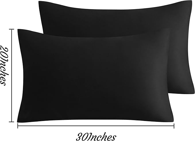 NTBAY Queen Pillow Cases Set, 2 Pack Brushed Microfiber 20x30 Inches, Soft, Wrinkle, Fade, Stain Resistant Black Pillow Cases with Envelope Closure