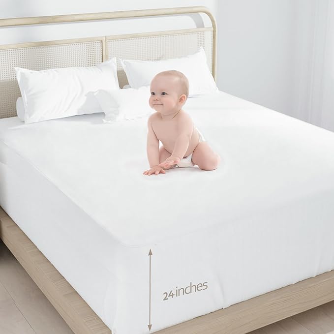 King Fitted Sheet Only,King Size Sheets for Air Mattress Up to 16-24 Inches Extra Deep Procket, Bed Mattress Sheets Stretchable Breathable Jersey Knit Cover, White