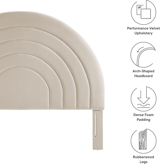 Modway Solana Soft Arch Shaped Round King Headboard in Almond – Upholstered Headboard – Stain-Resistant Performance Velvet Headboard for King Size Beds