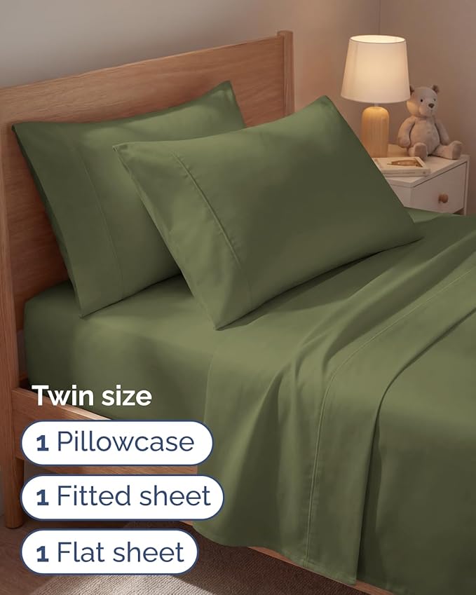 Twin 4 Piece Sheet Set - Comfy, Breathable & Cooling - Hotel Luxury Bedding for Women, Men, Kids, Teens & Children - 1 Flat & 1 Fitted Sheet & 2 Pillowcases w/ Deep Pockets - Wrinkle Free - Sage Green