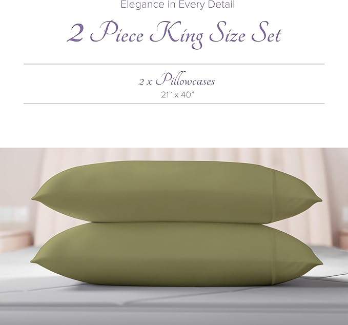 Carressa Linen 100% Egyptian Cotton King Size Pillow Cases Set of 2 - Luxury 600 Series Hydrangeas Collection King Pillowcases (Sage Green), Soft Cooling, Sateen Weave Hotel Quality Bed Pillow Cover