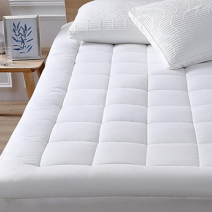 Cal King Mattress Pad Cover Cooling Mattress Topper Pillow Top with Down Alternative Fill (8-21”Fitted Deep Pocket California King Size)