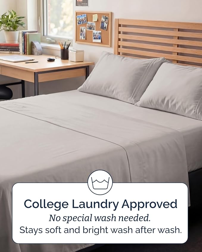 Full XL Bed Sheet - 4 Piece Full XL Bed Sheets Set - Ultra-Soft, Breathable & Cooling - Hotel Luxury Bedding for Women & Men with Deep Pockets - Wrinkle Free & Fade Resistant - Oeko-Tex - Light Grey