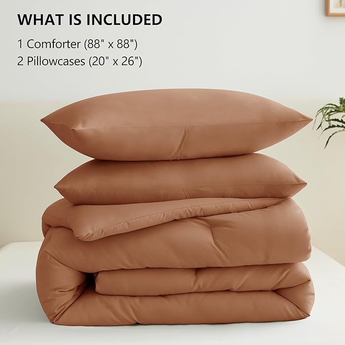CozyLux Queen Comforter Set Pumpkin, 3 Pieces Solid Comforters Queen Size Breathable Bedding Sets, Fall Luxury Soft Lightweight Bed Set with Down Alternative Comforter and 2 Pillowcases All Seasons