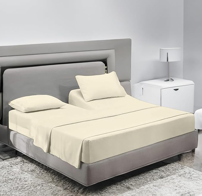 Sanders Collection Inc SCI Top Split Flex Sheet Set for Adjustable Bed 30" Split Head Queen Size 800 Thread Count 100% Egyptian Cotton 4 Piece Set fits up to 16 Inch Deep Pocket (Ivory)