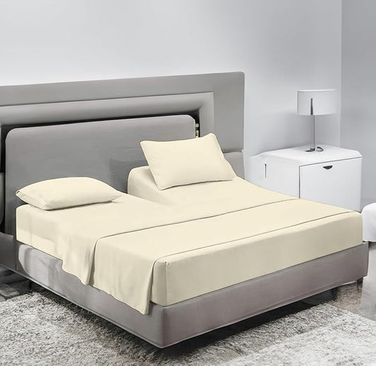 Sanders Collection Inc SCI Top Split Flex Sheet Set for Adjustable Bed 30" Split Head Queen Size 800 Thread Count 100% Egyptian Cotton 4 Piece Set fits up to 16 Inch Deep Pocket (Ivory)