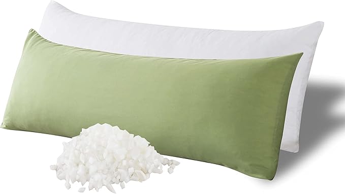 WhatsBedding Memory Foam Body Pillow with Breathable Zippered Cotton Cover, Full Body Pillow for Adults, Long Pillow for Sleeping, Firm Pillow Fluffy Supportive - Sage Green