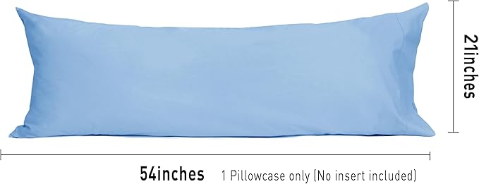 Sunflower Body Pillowcase 100% Cotton Long Pillow Cover/Case Envelope Closure 1 Pack, 20×54 inches Placid Blue, Soft and Breathable