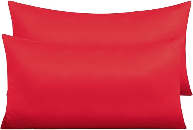 NTBAY Zippered Satin Pillow Cases for Hair and Skin, Luxury King Hidden Zipper Pillowcases Set of 2, 20x36 Inches, Red