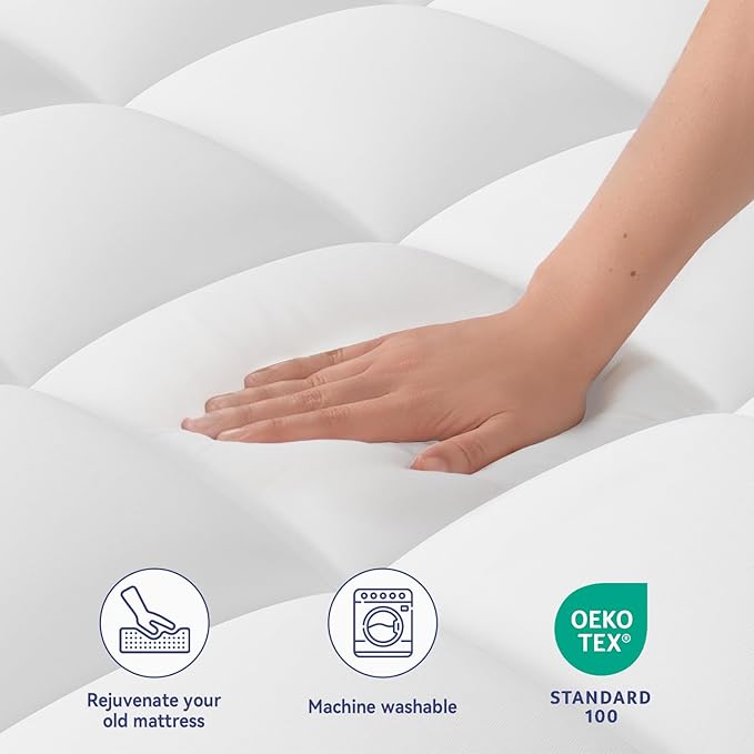 ELEMUSE Cal King Mattress Topper for Back Pain, Extra Thick Mattress Pad Cover, Plush Soft Pillowtop with Elastic Deep Pocket, Overfilled Down Alternative Filling