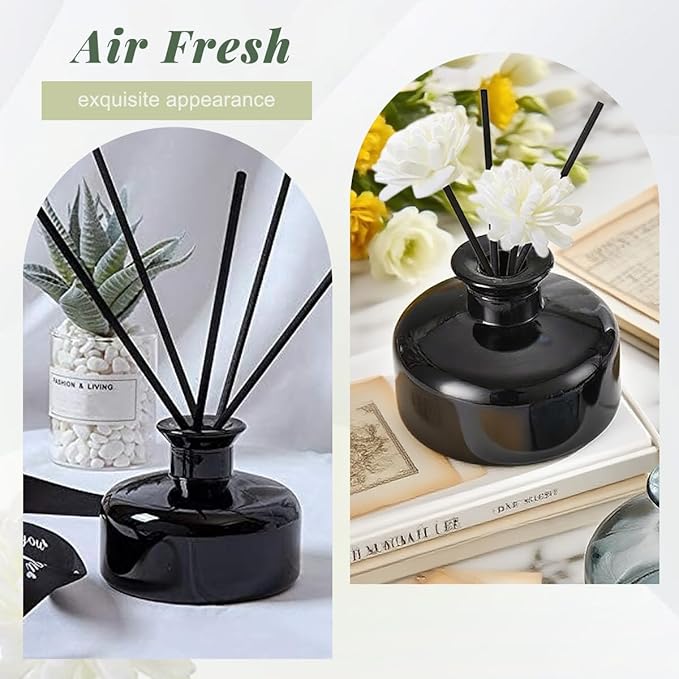 200 ml/6.7 oz Empty Glass Diffuser Bottles Refillable Aromatherapy Jar Container DIY Replacement Diffuser Accessories Essential Oils Crafts Decor (Black)