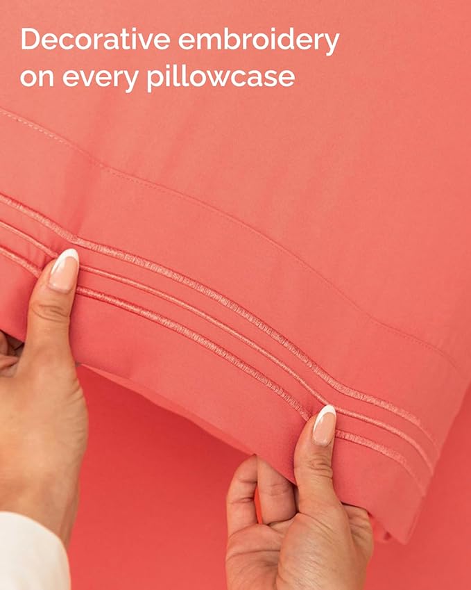 Full XL Bed Sheet - 4 Piece Full XL Bed Sheets Set - Ultra-Soft, Comfy, Breathable & Cooling - Hotel Luxury Bedding for Women & Men with Deep Pockets - Wrinkle Free & Fade Resistant - Oeko-Tex - Coral