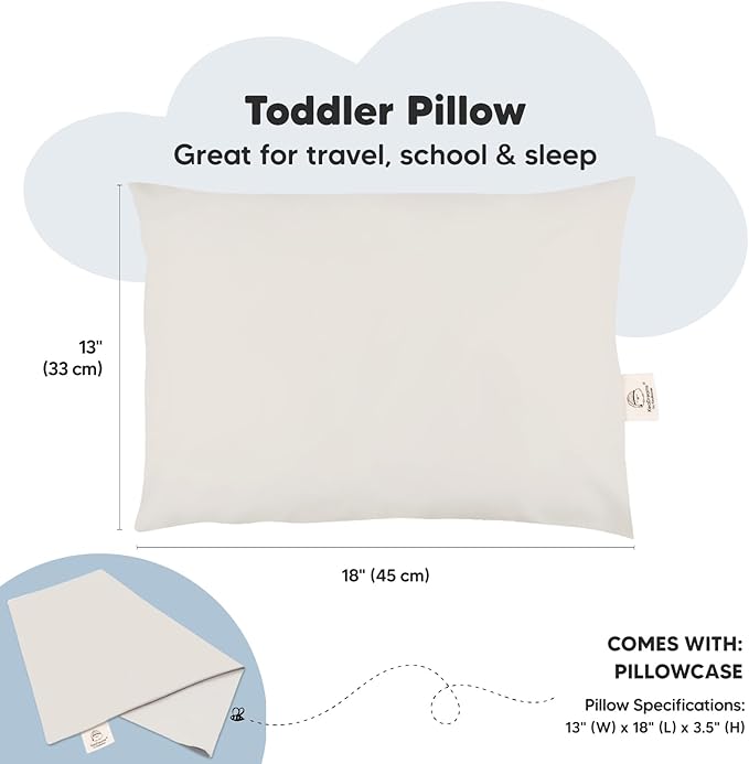 Toddler Pillow with Pillowcase - 13x18 My Little Dreamy Kids Travel Bed Pillows for Sleeping, Organic Cotton Small Pillowcase, Soft & Breathable, Machine Washable, Toddlers 2-5 years old (Clay)
